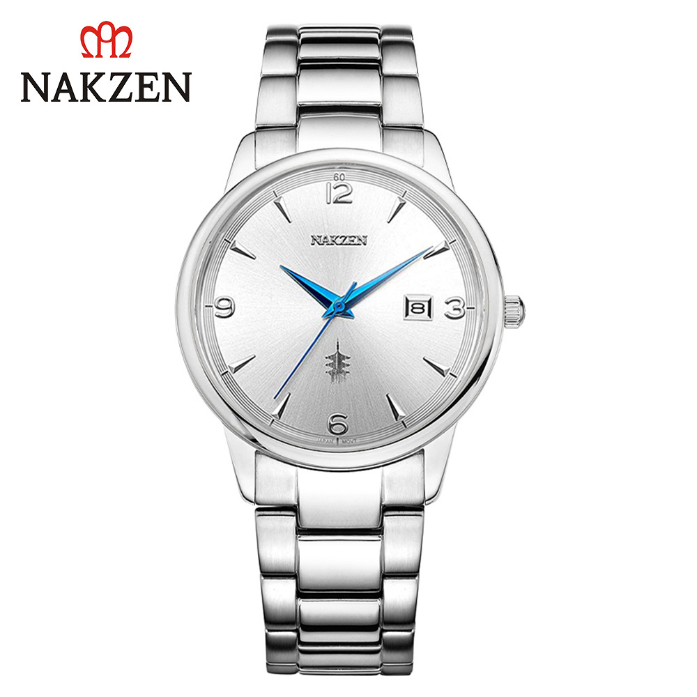 Famosa ciudad antigua NAKZEN1006 nuevo cinturón de acero simple movimiento cuarzo reloj conmemorativo del regalo negocio calendario los hombres
