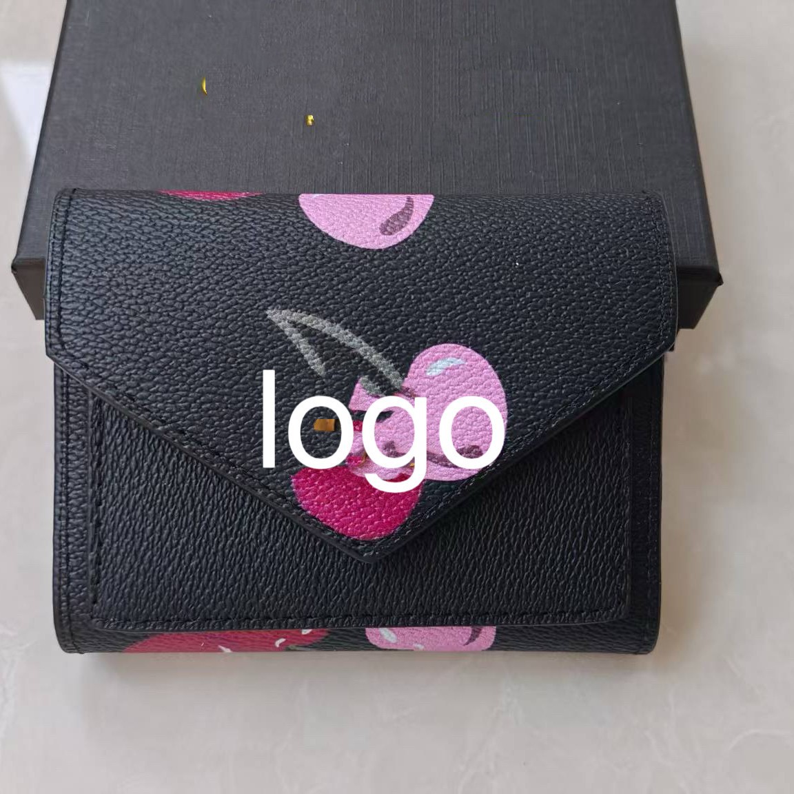 Bolso mujer 2025 nueva cartera impresión transfronteriza cartera corta withbox tres plegados cartera letras bolsa de comercio exterior