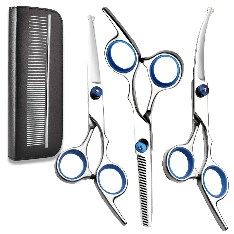 Directo de fábrica de acero inoxidable para mascotas tijeras de belleza perro corte de pelo traje Peluche de corte de pelo tijeras curvas tijeras de dientes tijeras de belleza