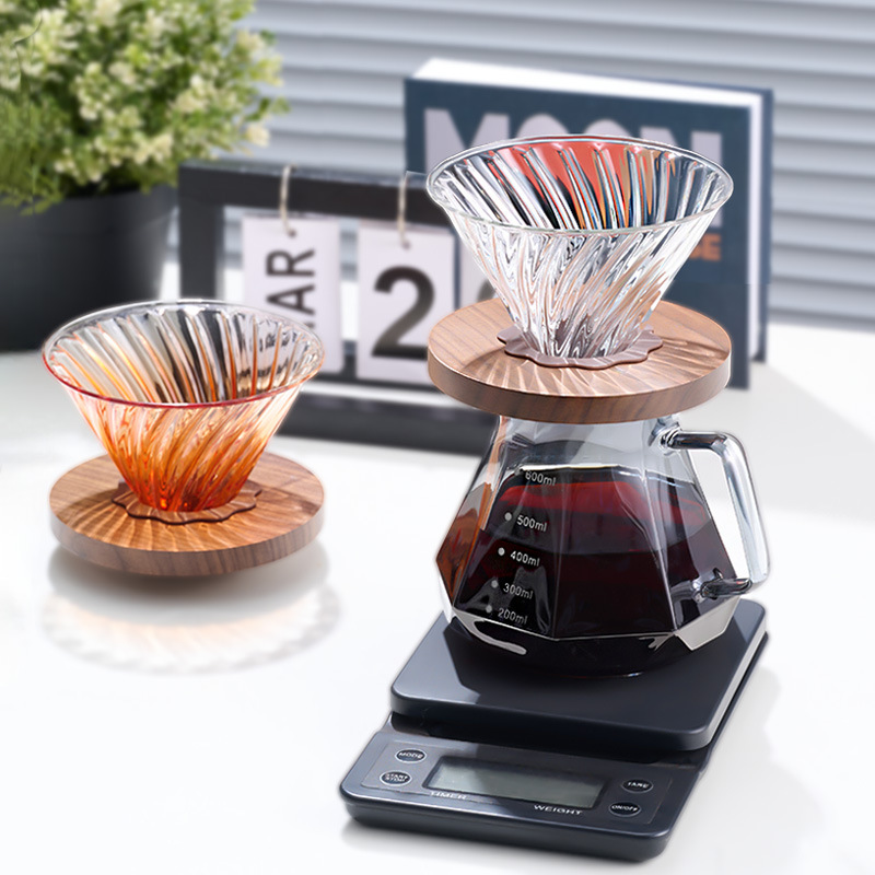 手淹れコーヒーフィルターカップ V60 スパイラルフィルターシリコンウォールナットホルダー取り外し可能なカップホルダーガラスドリップ漏斗|undefined