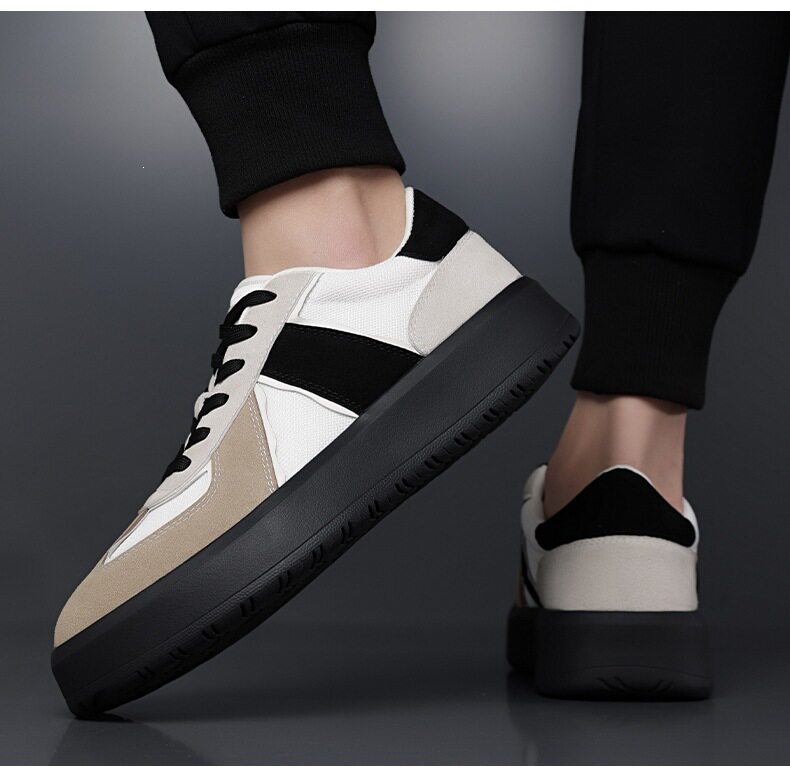 Giày sneaker nam cổ thấp phối màu, mũi tròn, đế cao su, thoáng khí, dây buộc — Màu lạc đà, Màu trắng chi tiết 17