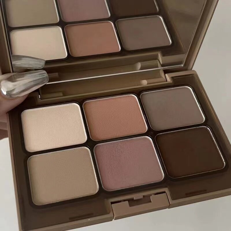 HERORANGE six-color eyeshadow palette with blush, contour, and highlighter in one, earth tones, affordable makeup for students