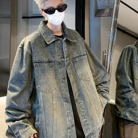 美式复古牛仔外套男2024秋季新款潮牌高街工装夹克设计感宽松上衣