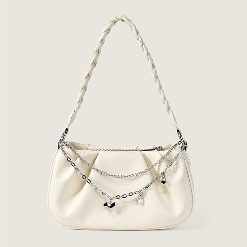 云朵腋下包小众设计小清新褶皱单肩包女斜挎高级感链条编织手提包