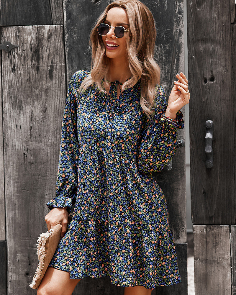 Floral Print Long Sleeve Slim Dress NSDY73914