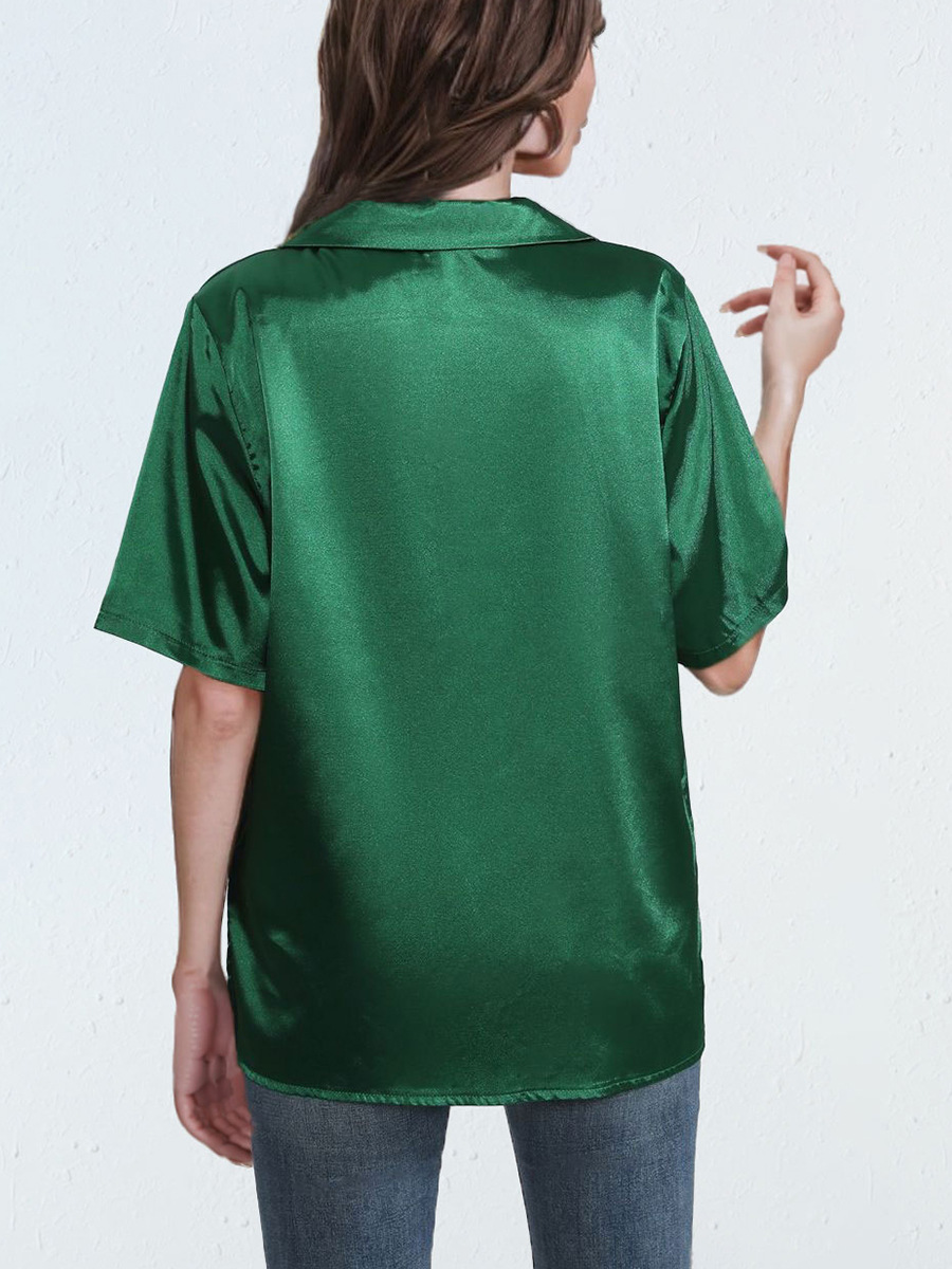 Popular traje de tiro real camisa de satén de las mujeres camisa de manga corta de seda artificial de satén verano nueva ropa de mujer transfronteriza europea y americana
