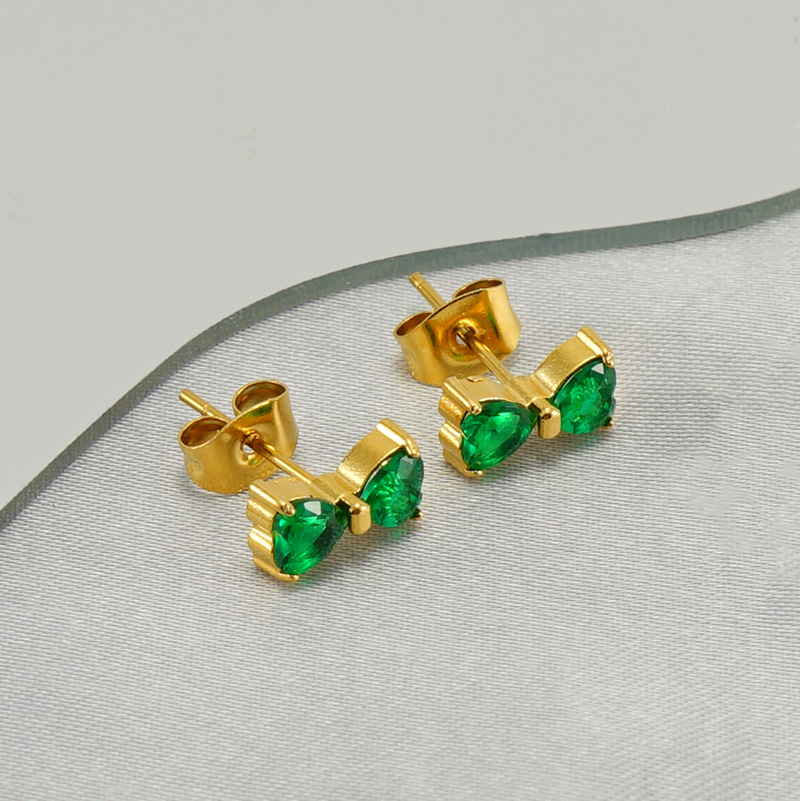Bow Knot Pattern 1 Pair Simple Style Bow Knot Plating Inlay Stainless Steel Zircon Ear Studs