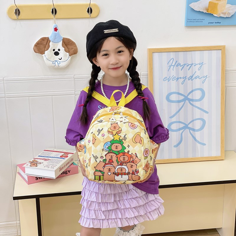 Mochila de dibujos animados para bebés lindos Mochila para niños y niñas con estampado Kapibala Mochila para niños y niñas
