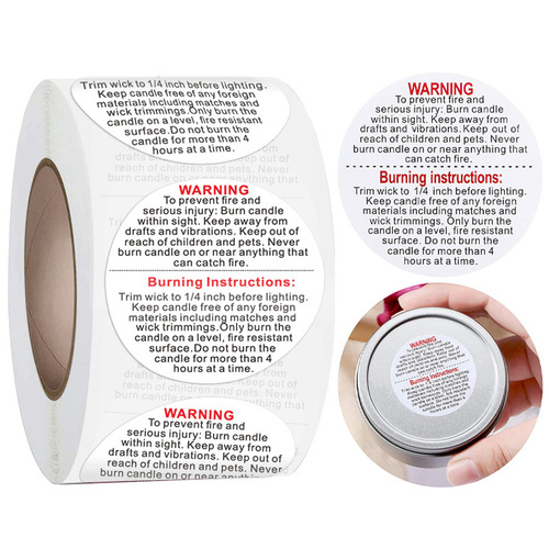 Wholesale English Candles Warning Label Sticker Aromatherapy Candle Container Safety Use Reminder Self-adhesive Label