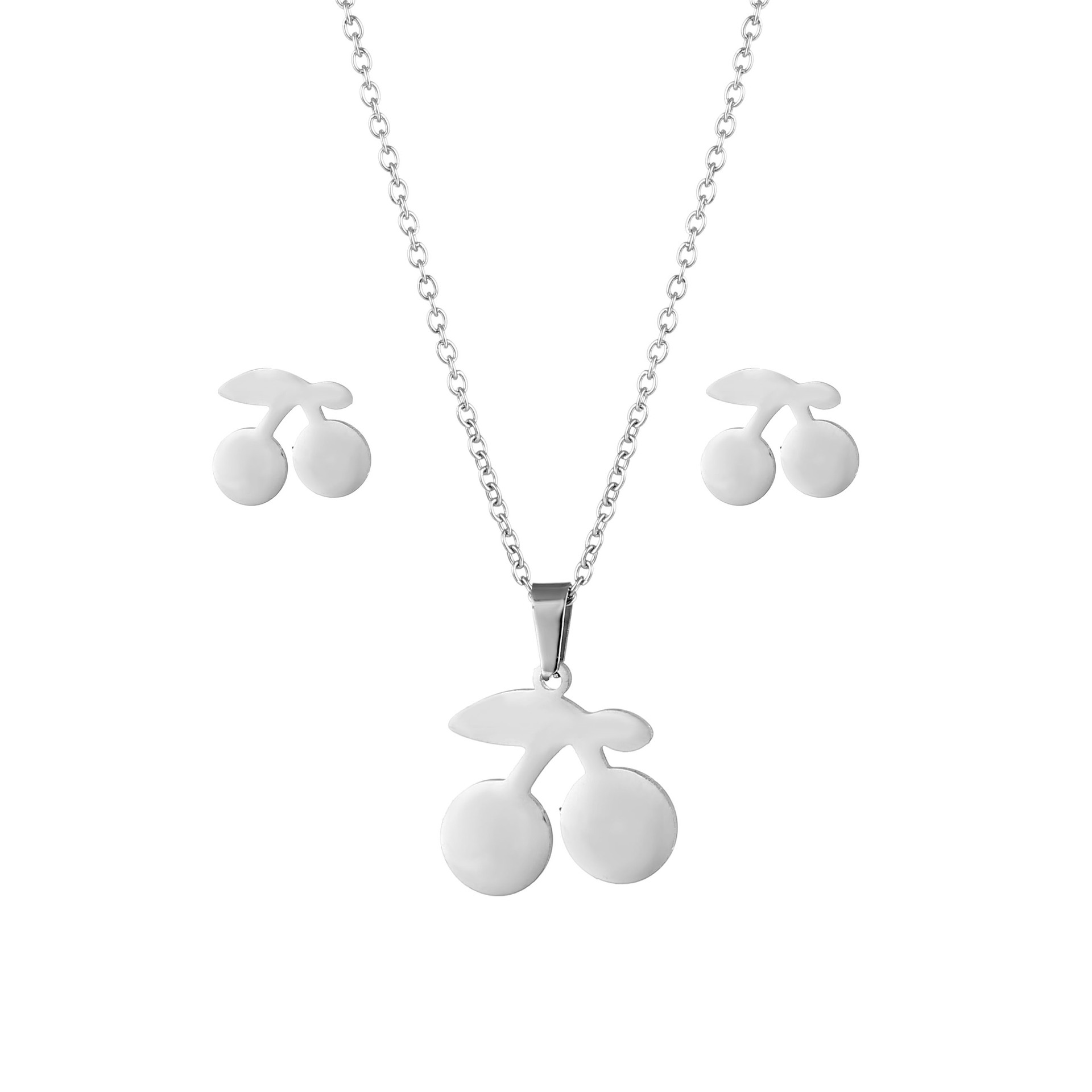 fashion stainless steel cherry necklace earrings set