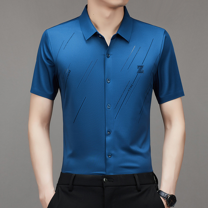 Summer Men's Seamless Short-Sleeved Shirts, Fashionable Casual Men's Tops, Thin Non-Iron Printed Half-Sleeved Shirts for Men