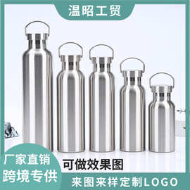 跨境304不锈钢美式大口运动水壶双层真空保温杯带提手直饮登山壶