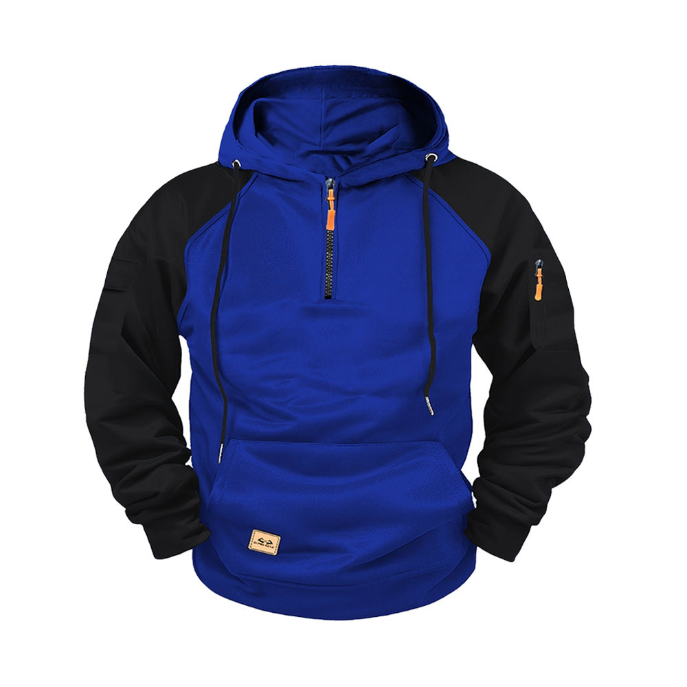 Men's Colour Block Hooded Half-zip Pullover With Kangaroo Pocket_voghion.com