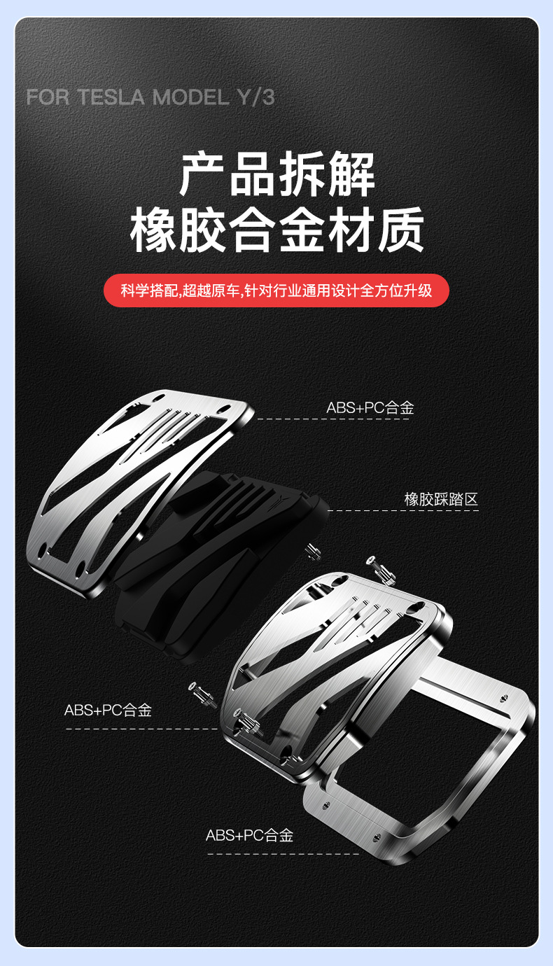 Suitable for the New Version of Tesla Model Y/3/Yl Accelerator, Brake, and Rest Pedals, Metal Modified Interior Accessories