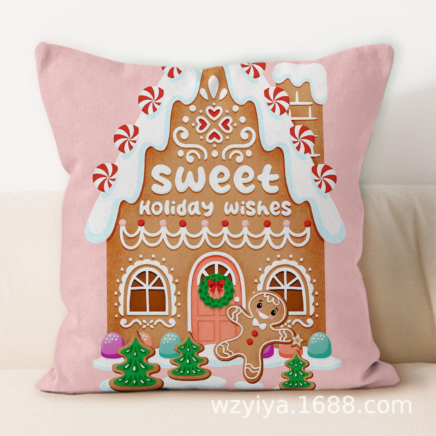 Cartoon Navidad impresa almohada cuadrada sala de estar sofá dormitorio cabezal de cama almohada funda sin núcleo cojín