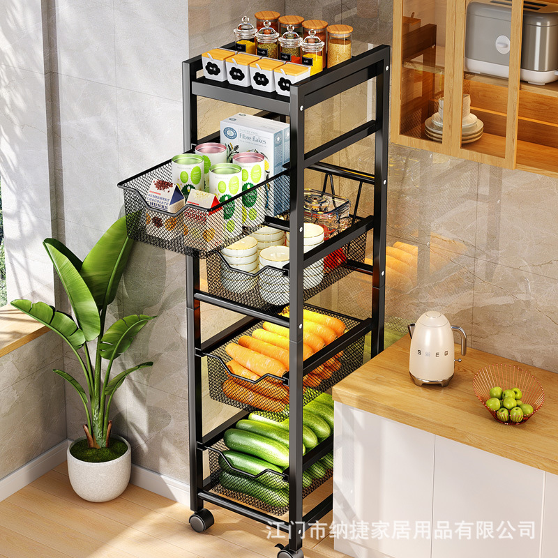 Kitchen sandwich rack floor-standing multi-layer multi-functional trolley storage rack household storage rack with pull-out mesh layer