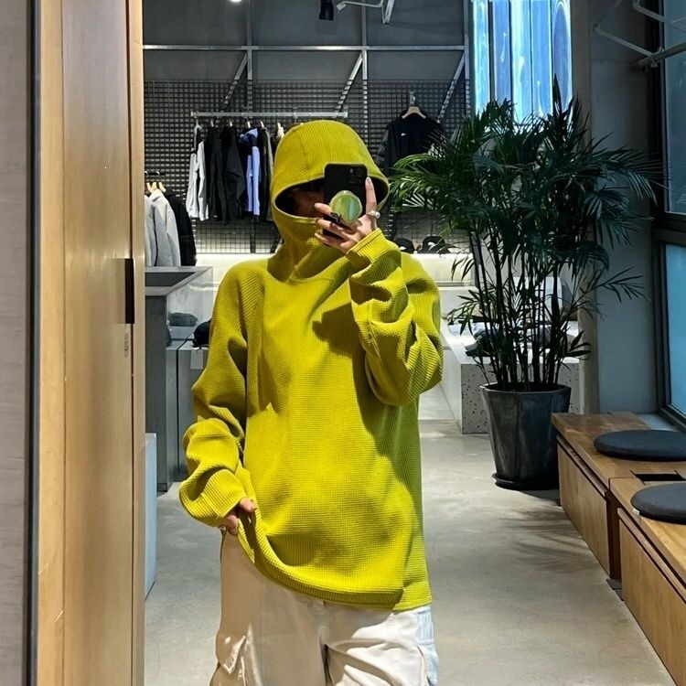 Teenage Men's Spring and Autumn Outdoor Functional Lightweight Waffle Loose Hooded Pullover Sweatshirt Long-Sleeved Bottoming Shirt for Men