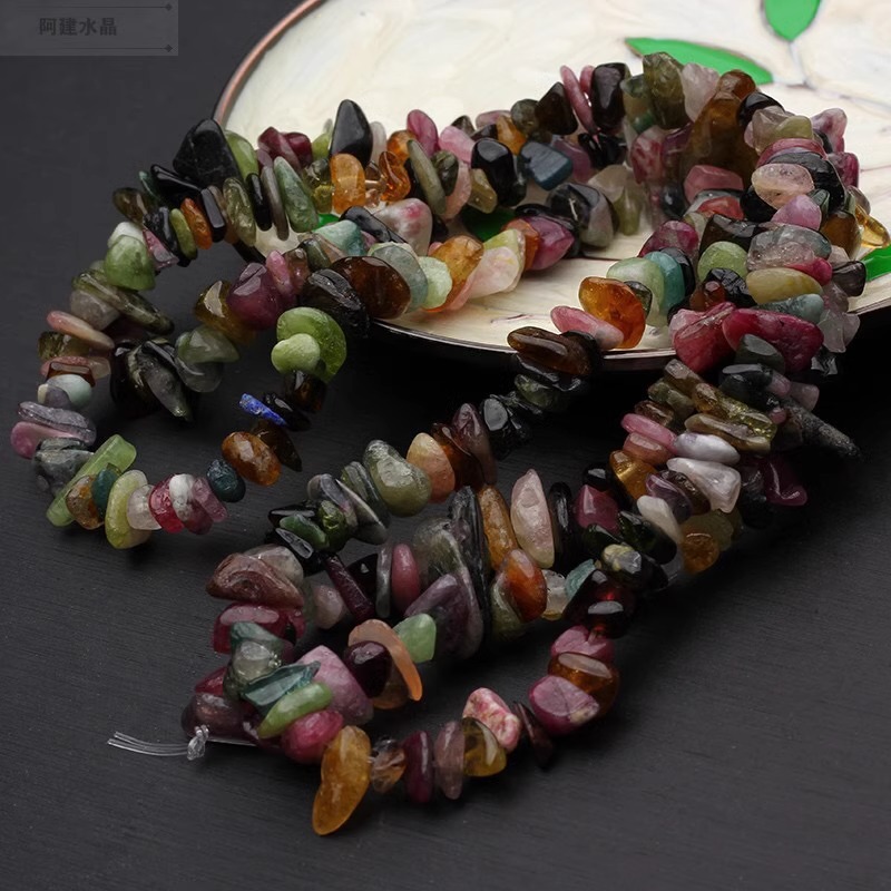 천연 토르말린 자갈 긴 끈 자갈 5-7mm 길이 약 85cm