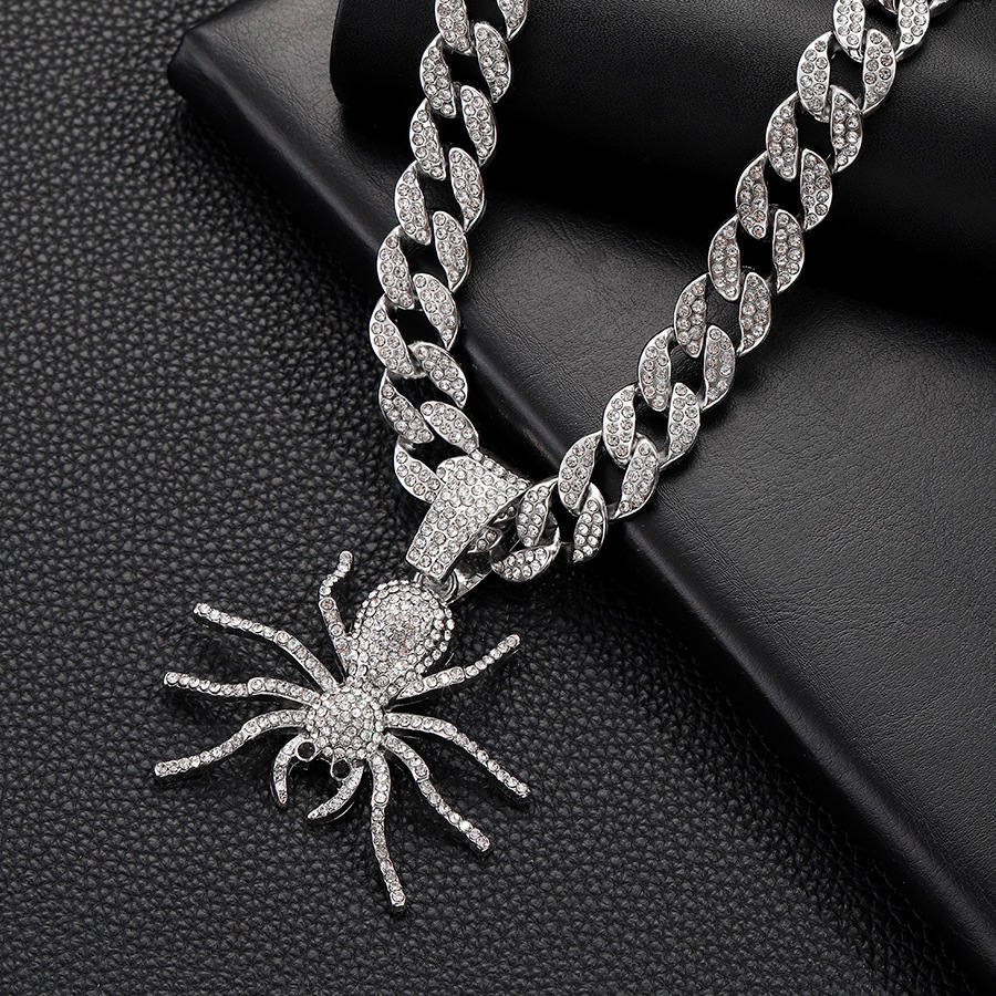 Collier pendentif araignée personnalisé en diamant, collier cubain punk rock insecte_voghion.com