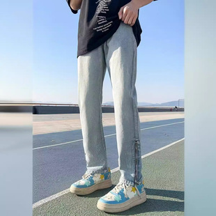 Jeans Men's Spring 2024 New Trendy Brand High Street Loose Straight Buttoned Pants Autumn and Winter Casual Long Pants