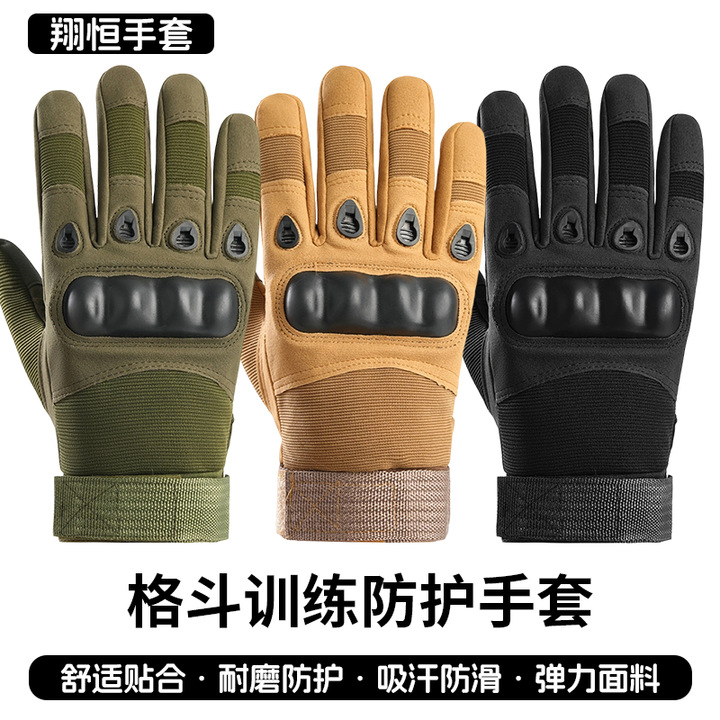 Tactical Full-Finger Gloves for Men, Soft Shell Protective Cycling Gloves, Palm Pad Touch Screen Training Gloves, Combat Non-Slip Cross-Border Gloves
