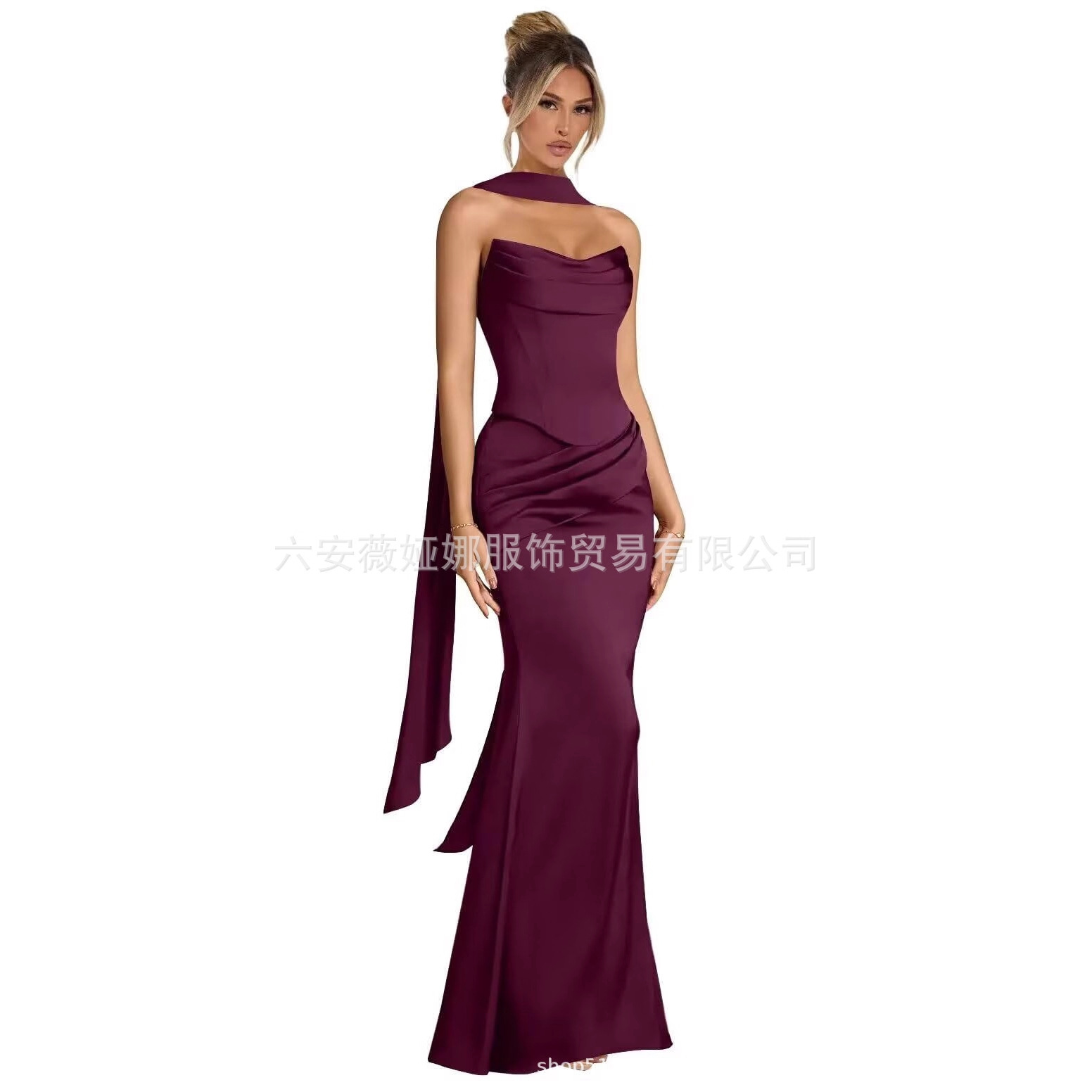 Aliexpress New European and American Halter Neck Satin Fishtail Dress Slimming Look Long Banquet Party Elegant Dress