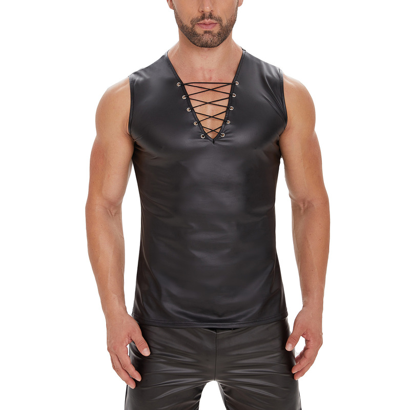 Sexy vest cross-border large size men's performance suit nightclub stage ds performance suit matte leather T-shirt tights men