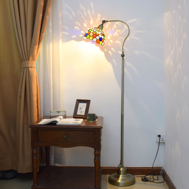 Ouyu Tiffany Stained Glass Floor Lamp Bohemian Colorful Style Living Room Bedroom Feeding Bedside Lamp