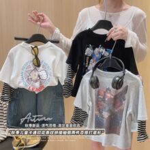 儿童长袖恤男童打底衫秋装新款圆领上衣假两件男孩体恤韩版百搭