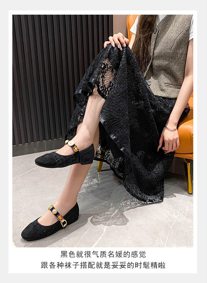 Giày Mary Jane nữ đế bệt mũi tròn phong cách retro — Màu hồng, Màu xanh dương, màu đen chi tiết 14