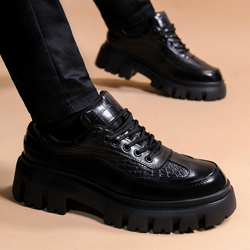 Мужские кожаные туфли на толстой подошве увеличены в британском стиле