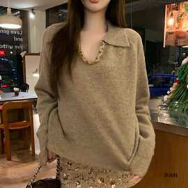 遇阅钰韩国chic秋冬大码设计感长袖毛衣女胖mm加厚感针织衫上