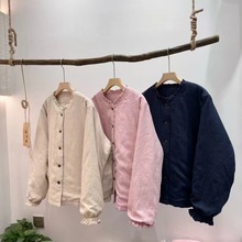 日系森系木耳立领汉麻加棉棉衣女冬季新款宽松百搭减龄棉袄外套女