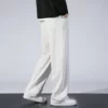 Trousers 8280 white flowers gray straight tube