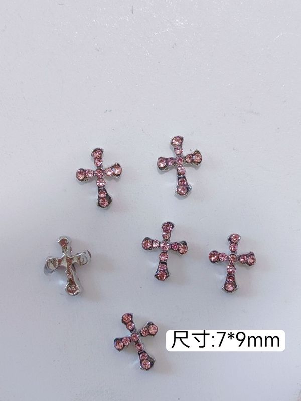 跨境新款彩色十字架美甲饰品合金镶钻粉色十字架指甲配饰美甲装饰|undefined