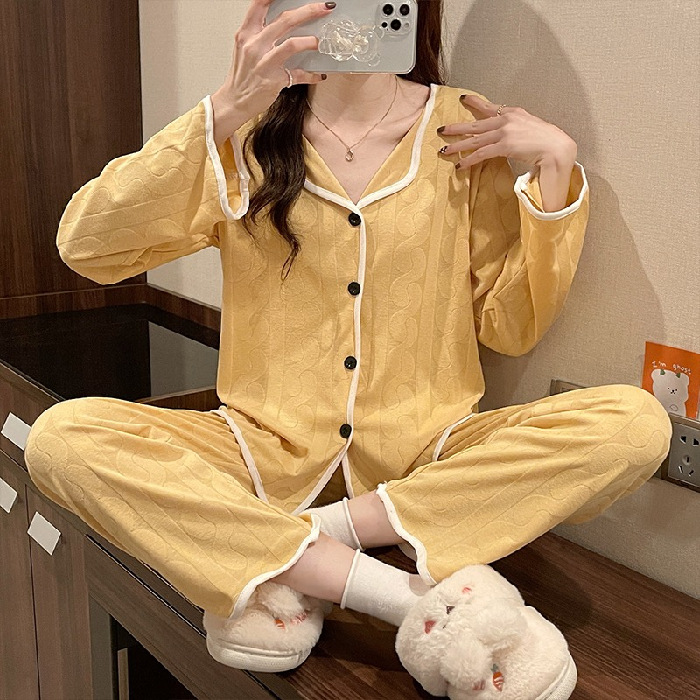 2023 otoño pijamas de las mujeres de manga larga suelta cardigan coreano popular dulce chica en línea pijamas rojos traje de desgaste para el hogar image 9