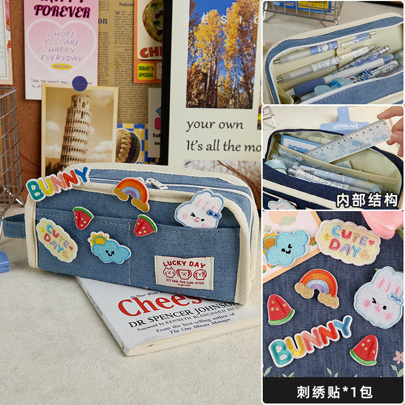 Diseño simple sentido Denim estilo lápiz bolsa nicho de gran capacidad Junior High School Girl High-looking 2024 nuevo lápiz caso
