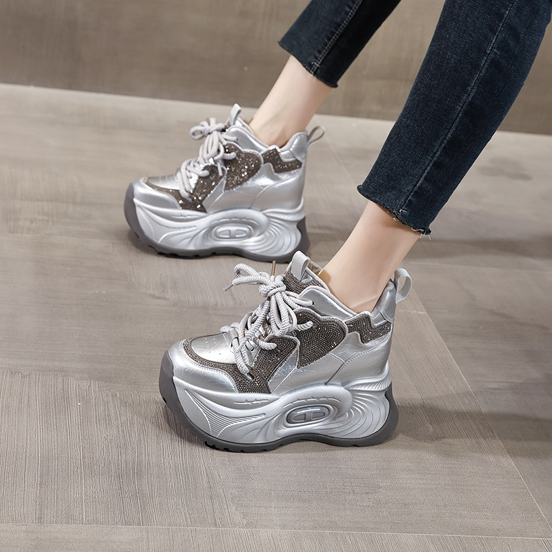 Giày sneaker nữ chunky đế dày độn cao lót nhung giữ ấm mùa đông — Màu đen lót nhung