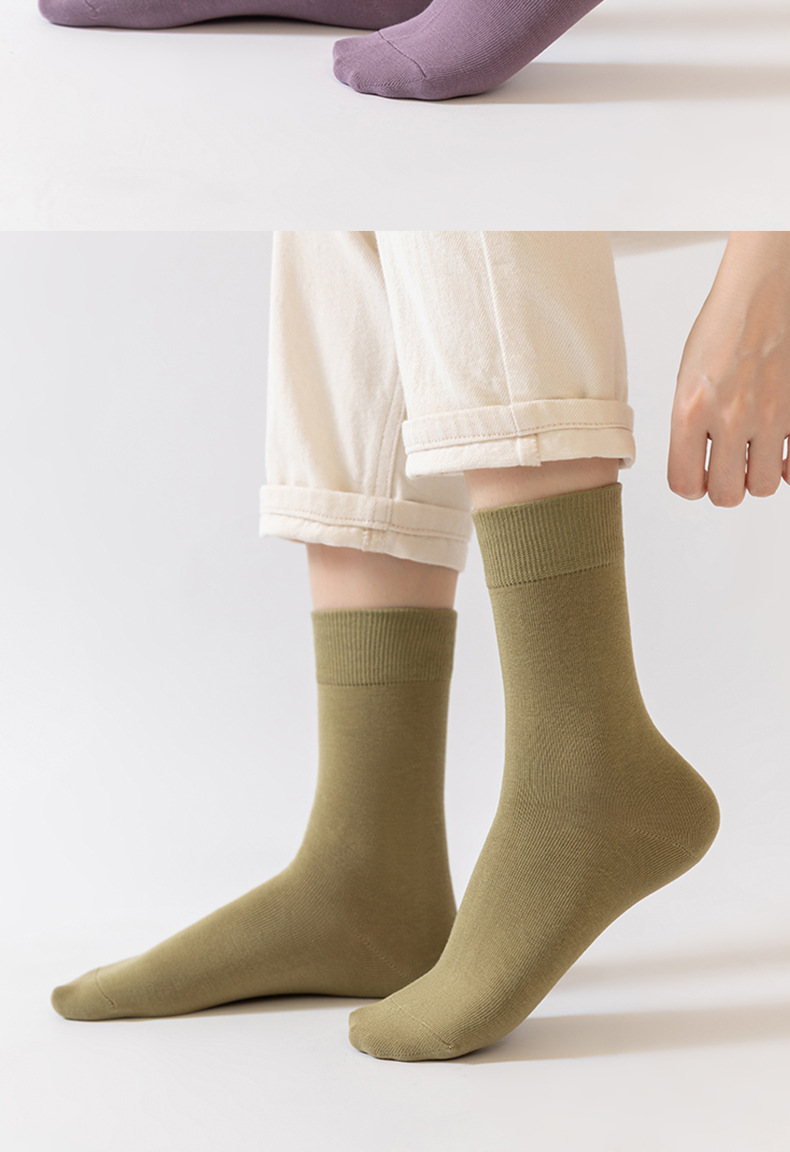 New pure cotton mid-length socks for women, sweat-absorbing, breathable and warm in autumn and winter, solid color pile socks for women, trendy socks wholesale pic 35