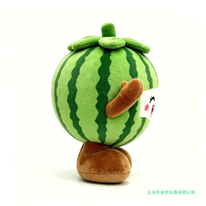 Soft plush fruit stuffed toy with a smiling face and hands and feet, watermelon plush toy, suitable for