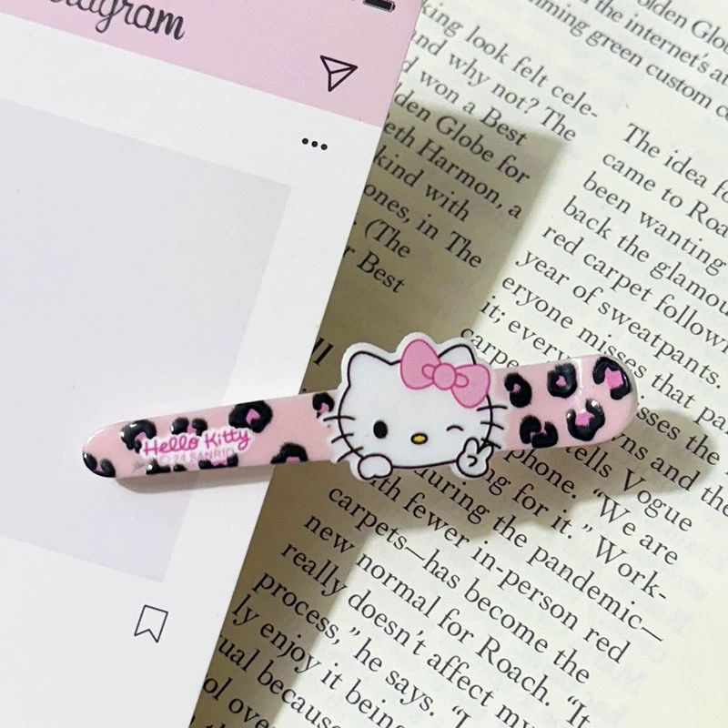 Акриловые заколки Hello Kitty, милые принты (леопард, горох, клетка), лёгкий набор из 6 штук