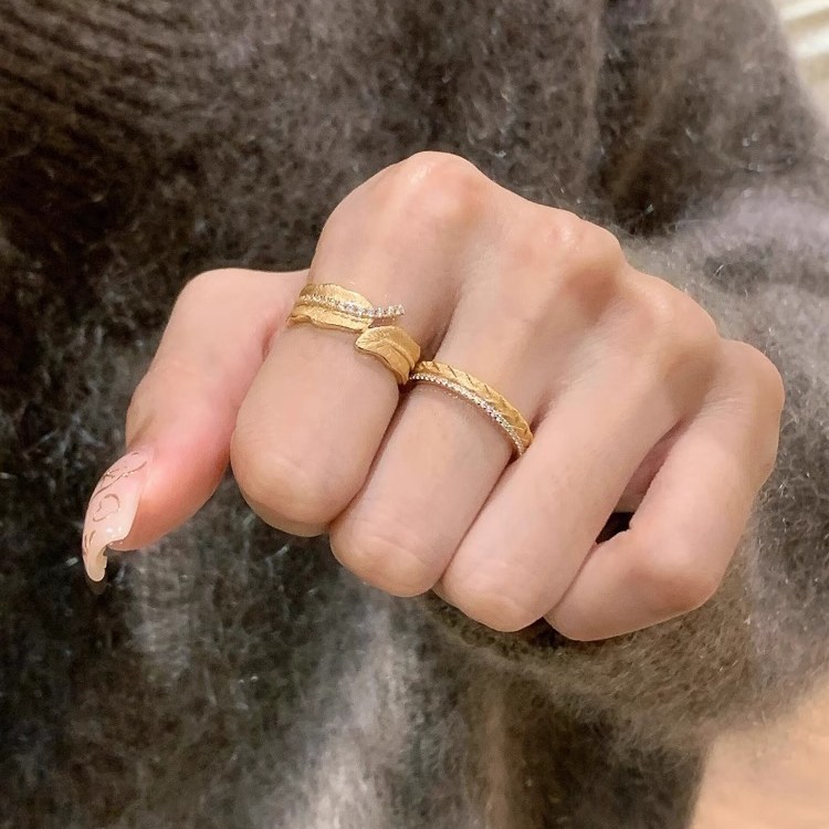 S925 Sterling Silver Vintage-Style Gold Brushed Wheat Ear Leaf For Women, Unique And Elegant Index Finger Ring_voghion.com