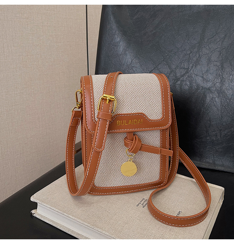 Damen Umhängetasche Für Handys, Leinen Stoff Mit Farbblock Design_voghion.com