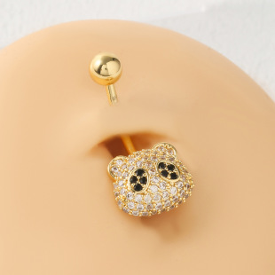 Cross-Border European and American Stainless Steel Panda Belly Button Nail Navel Ornaments for Women Inlaid with Zircon Bear Belly Button Buckle Body Piercing Jewelry