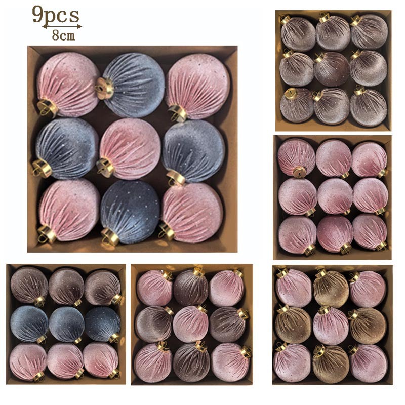 Transfronterizo 8CM set 9 lujo con taladro envuelto tela de peluche bola de Navidad árbol de Navidad bola de decoración de fiesta en casa