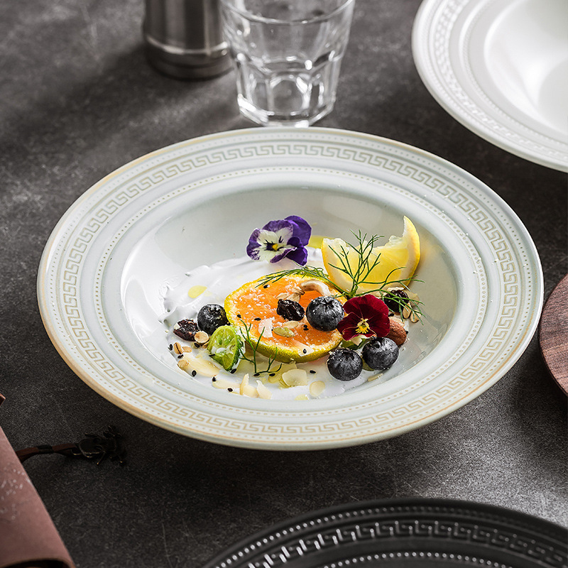Factory roma relief straw hat plate household soup plate light luxury hotel shallow plate set Western plate ceramic creative tableware Factory roma relief straw hat plate household soup plate light luxury hotel shallow plate set Western plate ceramic creative tableware