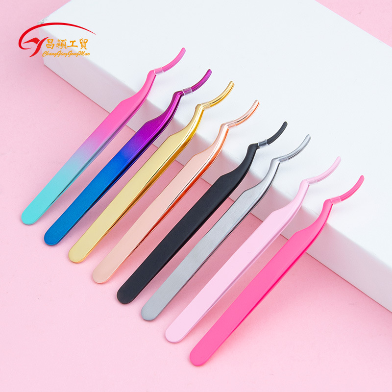 New false eyelash assistant stainless steel tweezers anti-shake curved mouth makeup eyelash curler auxiliary clip beauty tool
