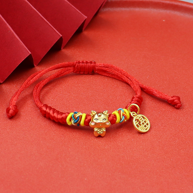 Dragon año Zodiaco año dragón rojo cuerda pulsera doce Zodiaco dragón pareja suerte cuentas pulsera tejida a mano