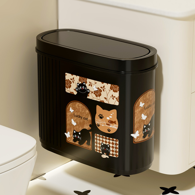 Vintage-Style Narrow Gap Trash Can for Bathroom, Large Capacity with Lid, Moisture-Proof Wastebasket, Creative Design Vintage-Style Narrow Gap Trash Can for Bathroom, Large Capacity with Lid, Moisture-Proof Wastebasket, Creative Design