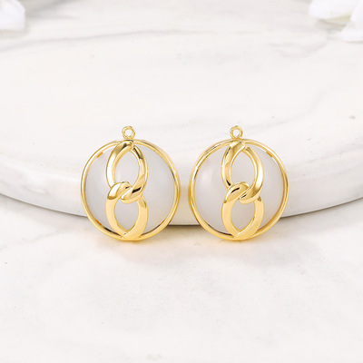 厂家批发半成品饰品配件材料金属镶猫眼石圆形吊坠diy项链耳环坠|ms